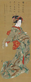 Beauty Dancing, Mihata Jōryō (Japanese, active 1830–1844), Hanging scroll; ink and color on silk, Japan